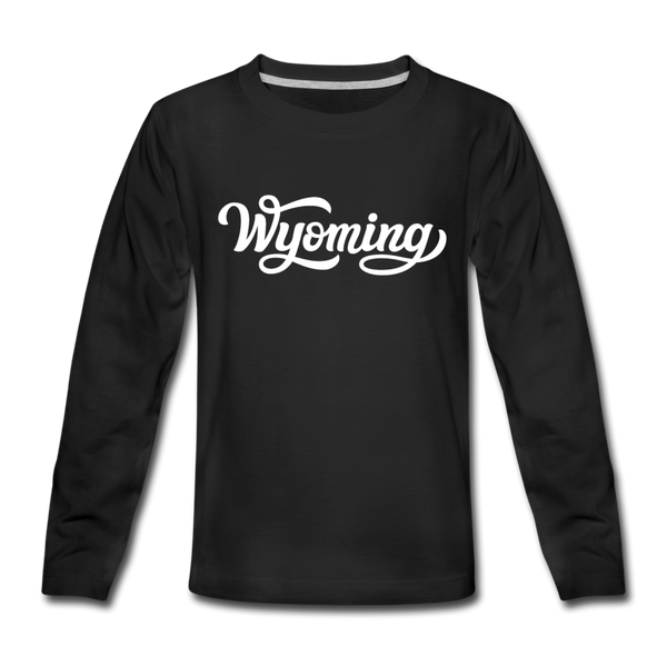 Wyoming Youth Long Sleeve Shirt - Hand Lettered Youth Long Sleeve Wyoming Tee - black