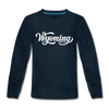 Wyoming Youth Long Sleeve Shirt - Hand Lettered Youth Long Sleeve Wyoming Tee