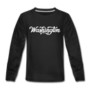 Washington Youth Long Sleeve Shirt - Hand Lettered Youth Long Sleeve Washington Tee - black