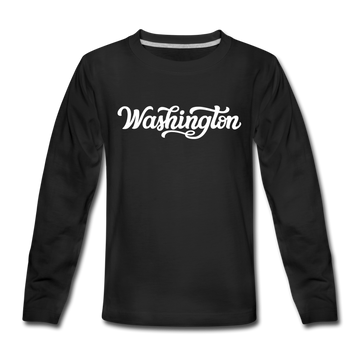 Washington Youth Long Sleeve Shirt - Hand Lettered Youth Long Sleeve Washington Tee - black