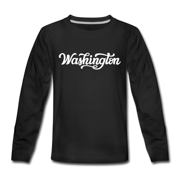 Washington Youth Long Sleeve Shirt - Hand Lettered Youth Long Sleeve Washington Tee - black