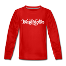 Washington Youth Long Sleeve Shirt - Hand Lettered Youth Long Sleeve Washington Tee - red