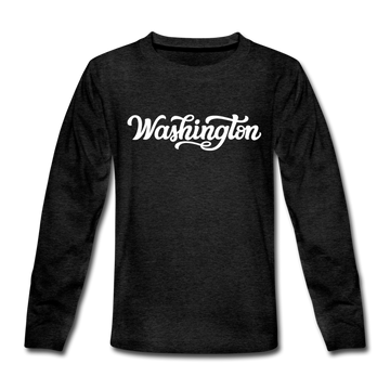 Washington Youth Long Sleeve Shirt - Hand Lettered Youth Long Sleeve Washington Tee - charcoal gray