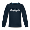 Washington Youth Long Sleeve Shirt - Hand Lettered Youth Long Sleeve Washington Tee - deep navy