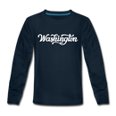 Washington Youth Long Sleeve Shirt - Hand Lettered Youth Long Sleeve Washington Tee - deep navy