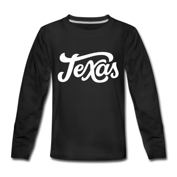 Texas Youth Long Sleeve Shirt - Hand Lettered Youth Long Sleeve Texas Tee - black