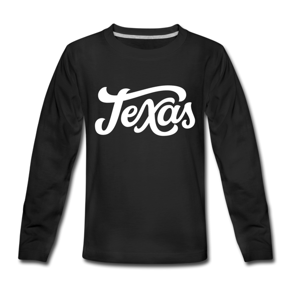 Texas Youth Long Sleeve Shirt - Hand Lettered Youth Long Sleeve Texas Tee - black