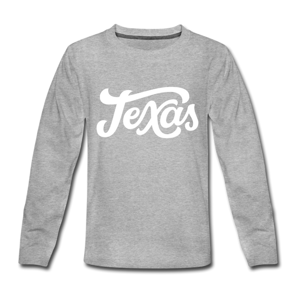 Texas Youth Long Sleeve Shirt - Hand Lettered Youth Long Sleeve Texas Tee - heather gray
