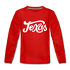 Texas Youth Long Sleeve Shirt - Hand Lettered Youth Long Sleeve Texas Tee - red