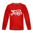Texas Youth Long Sleeve Shirt - Hand Lettered Youth Long Sleeve Texas Tee - red