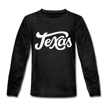 Texas Youth Long Sleeve Shirt - Hand Lettered Youth Long Sleeve Texas Tee - charcoal gray