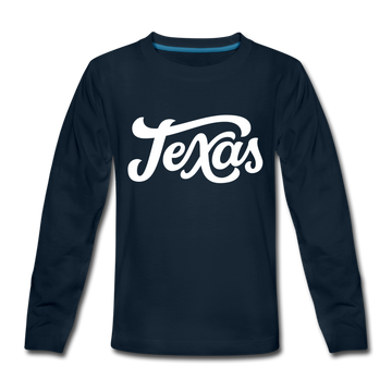 Texas Youth Long Sleeve Shirt - Hand Lettered Youth Long Sleeve Texas Tee - deep navy