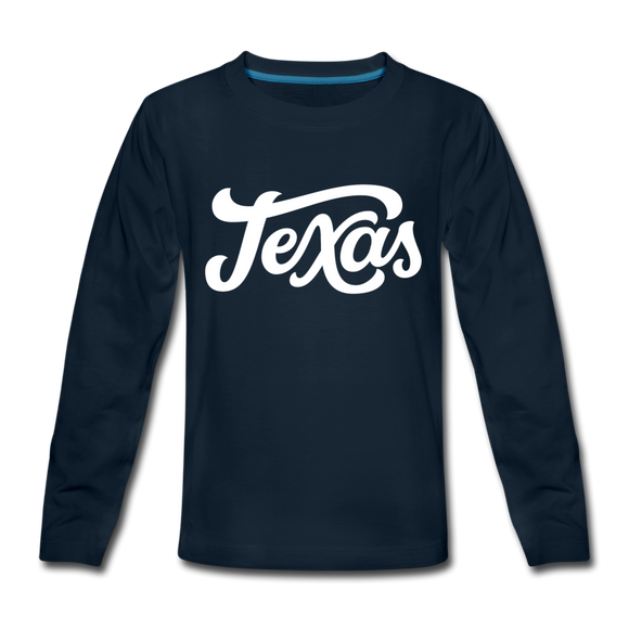 Texas Youth Long Sleeve Shirt - Hand Lettered Youth Long Sleeve Texas Tee - deep navy