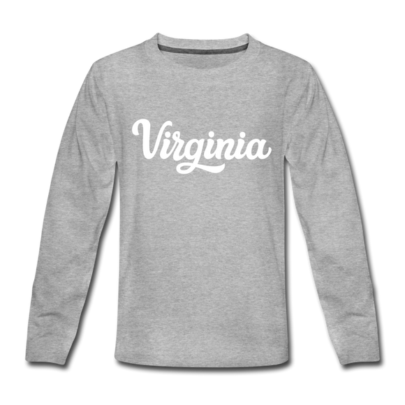 Virginia Youth Long Sleeve Shirt - Hand Lettered Youth Long Sleeve Virginia Tee - heather gray