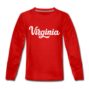 Virginia Youth Long Sleeve Shirt - Hand Lettered Youth Long Sleeve Virginia Tee - red