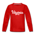 Virginia Youth Long Sleeve Shirt - Hand Lettered Youth Long Sleeve Virginia Tee - red