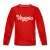 Virginia Youth Long Sleeve Shirt - Hand Lettered Youth Long Sleeve Virginia Tee - red
