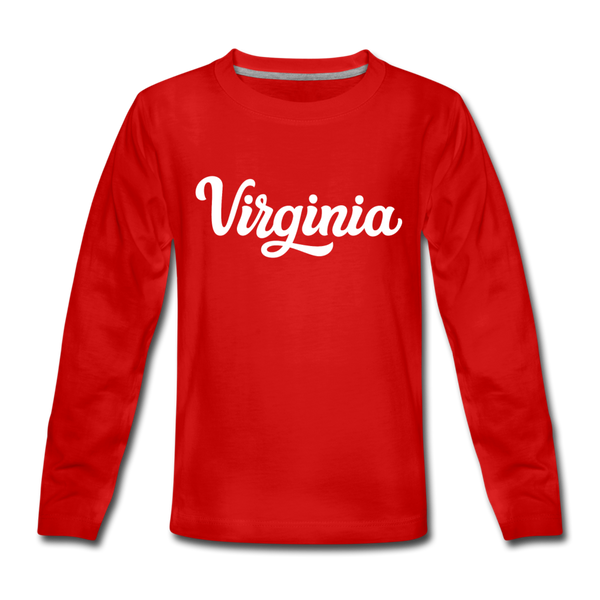 Virginia Youth Long Sleeve Shirt - Hand Lettered Youth Long Sleeve Virginia Tee - red