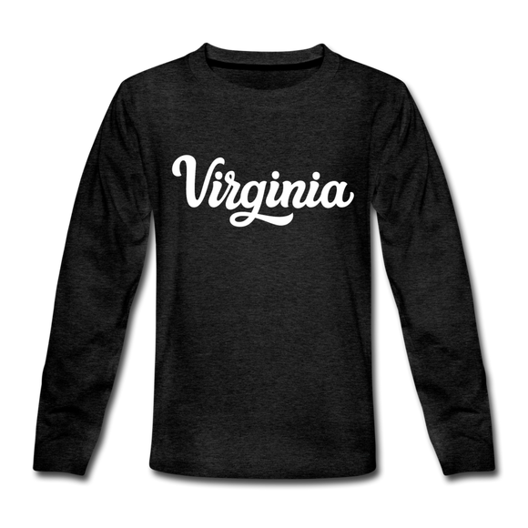 Virginia Youth Long Sleeve Shirt - Hand Lettered Youth Long Sleeve Virginia Tee - charcoal gray