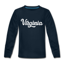 Virginia Youth Long Sleeve Shirt - Hand Lettered Youth Long Sleeve Virginia Tee - deep navy