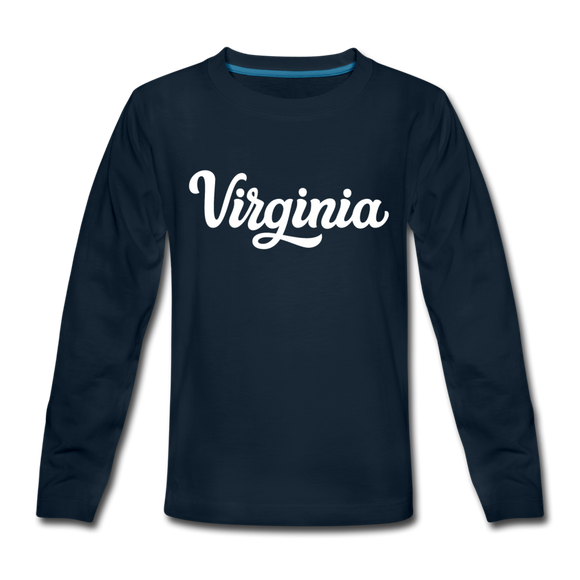 Virginia Youth Long Sleeve Shirt - Hand Lettered Youth Long Sleeve Virginia Tee - deep navy