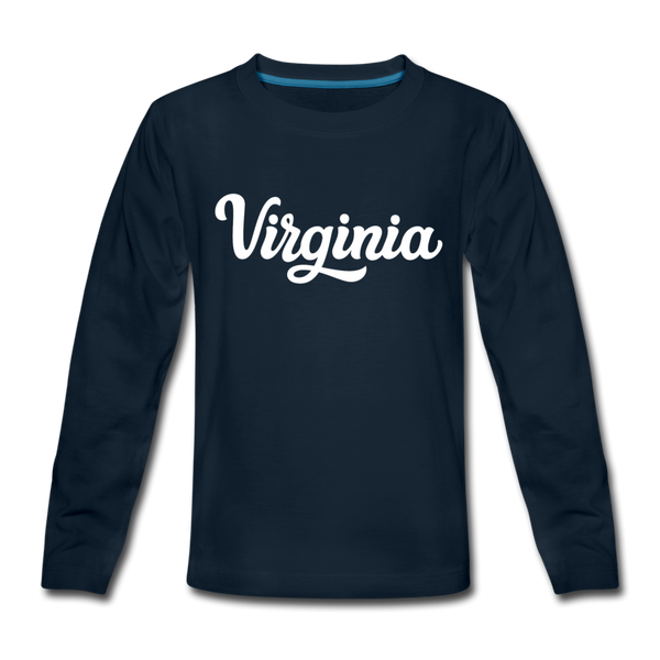 Virginia Youth Long Sleeve Shirt - Hand Lettered Youth Long Sleeve Virginia Tee - deep navy