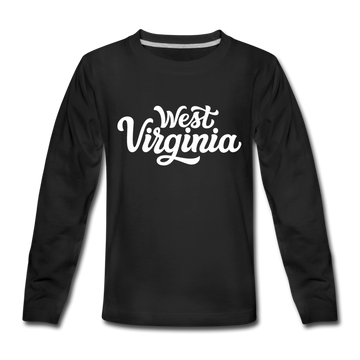 West Virginia Youth Long Sleeve Shirt - Hand Lettered Youth Long Sleeve West Virginia Tee - black