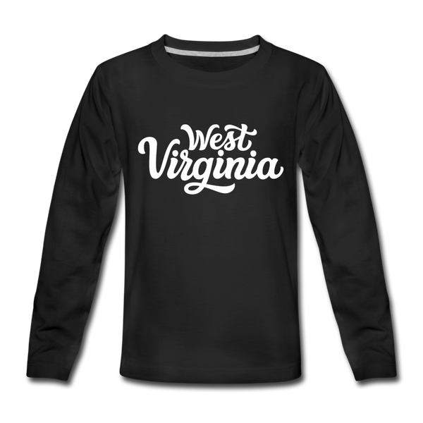 West Virginia Youth Long Sleeve Shirt - Hand Lettered Youth Long Sleeve West Virginia Tee - black