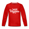 West Virginia Youth Long Sleeve Shirt - Hand Lettered Youth Long Sleeve West Virginia Tee - red