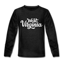 West Virginia Youth Long Sleeve Shirt - Hand Lettered Youth Long Sleeve West Virginia Tee - charcoal gray