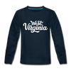West Virginia Youth Long Sleeve Shirt - Hand Lettered Youth Long Sleeve West Virginia Tee - deep navy