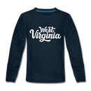 West Virginia Youth Long Sleeve Shirt - Hand Lettered Youth Long Sleeve West Virginia Tee - deep navy