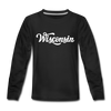 Wisconsin Youth Long Sleeve Shirt - Hand Lettered Youth Long Sleeve Wisconsin Tee - black