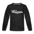 Wisconsin Youth Long Sleeve Shirt - Hand Lettered Youth Long Sleeve Wisconsin Tee - black