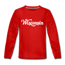 Wisconsin Youth Long Sleeve Shirt - Hand Lettered Youth Long Sleeve Wisconsin Tee - red