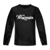 Wisconsin Youth Long Sleeve Shirt - Hand Lettered Youth Long Sleeve Wisconsin Tee - charcoal gray