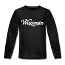Wisconsin Youth Long Sleeve Shirt - Hand Lettered Youth Long Sleeve Wisconsin Tee - charcoal gray