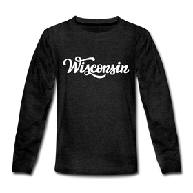 Wisconsin Youth Long Sleeve Shirt - Hand Lettered Youth Long Sleeve Wisconsin Tee