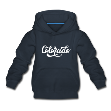 Colorado Youth Hoodie - Hand Lettered Youth Colorado Hooded Sweatshirt - navy