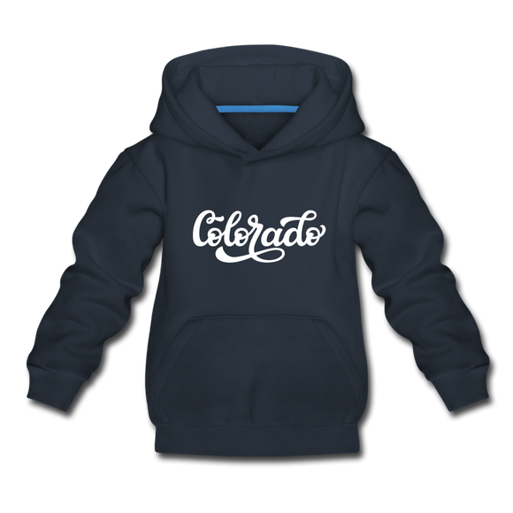 Colorado Youth Hoodie - Hand Lettered Youth Colorado Hooded Sweatshirt - navy