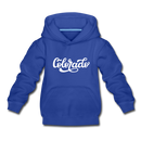 Colorado Youth Hoodie - Hand Lettered Youth Colorado Hooded Sweatshirt - royal blue