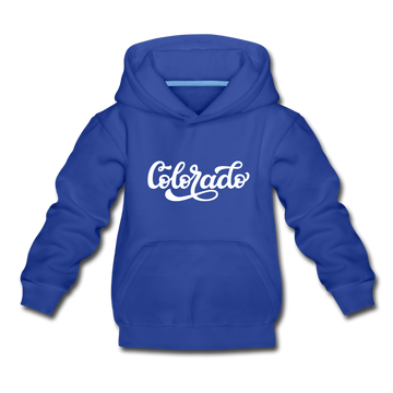 Colorado Youth Hoodie - Hand Lettered Youth Colorado Hooded Sweatshirt - royal blue