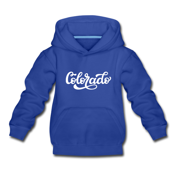 Colorado Youth Hoodie - Hand Lettered Youth Colorado Hooded Sweatshirt - royal blue