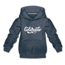 Colorado Youth Hoodie - Hand Lettered Youth Colorado Hooded Sweatshirt - heather denim