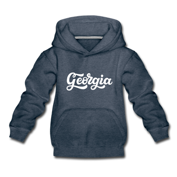 Georgia Youth Hoodie - Hand Lettered Youth Georgia Hooded Sweatshirt - heather denim