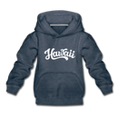 Hawaii Youth Hoodie - Hand Lettered Youth Hawaii Hooded Sweatshirt - heather denim