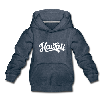 Hawaii Youth Hoodie - Hand Lettered Youth Hawaii Hooded Sweatshirt - heather denim