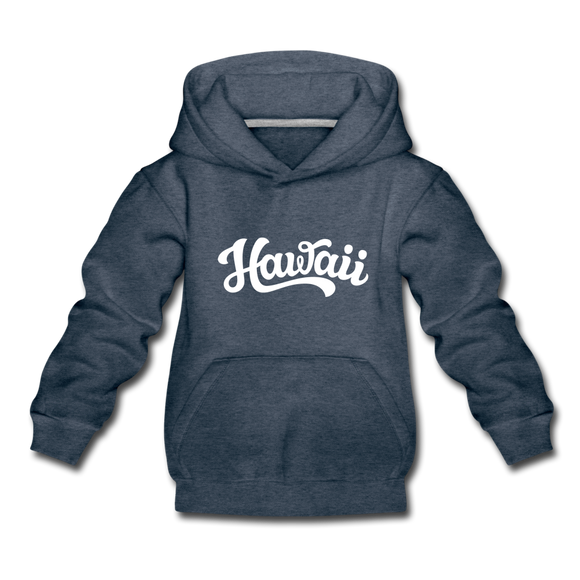 Hawaii Youth Hoodie - Hand Lettered Youth Hawaii Hooded Sweatshirt - heather denim