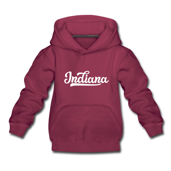 Indiana Youth Hoodie - Hand Lettered Youth Indiana Hooded Sweatshirt - burgundy