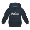 Indiana Youth Hoodie - Hand Lettered Youth Indiana Hooded Sweatshirt - navy